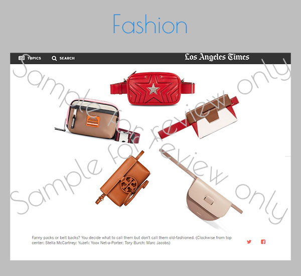Sample of page design showing fanny packs